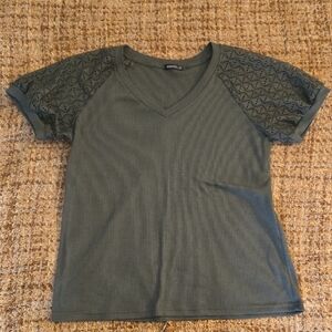 Universal Thread Olive V-Neck Eyelet Sleeve Tee
